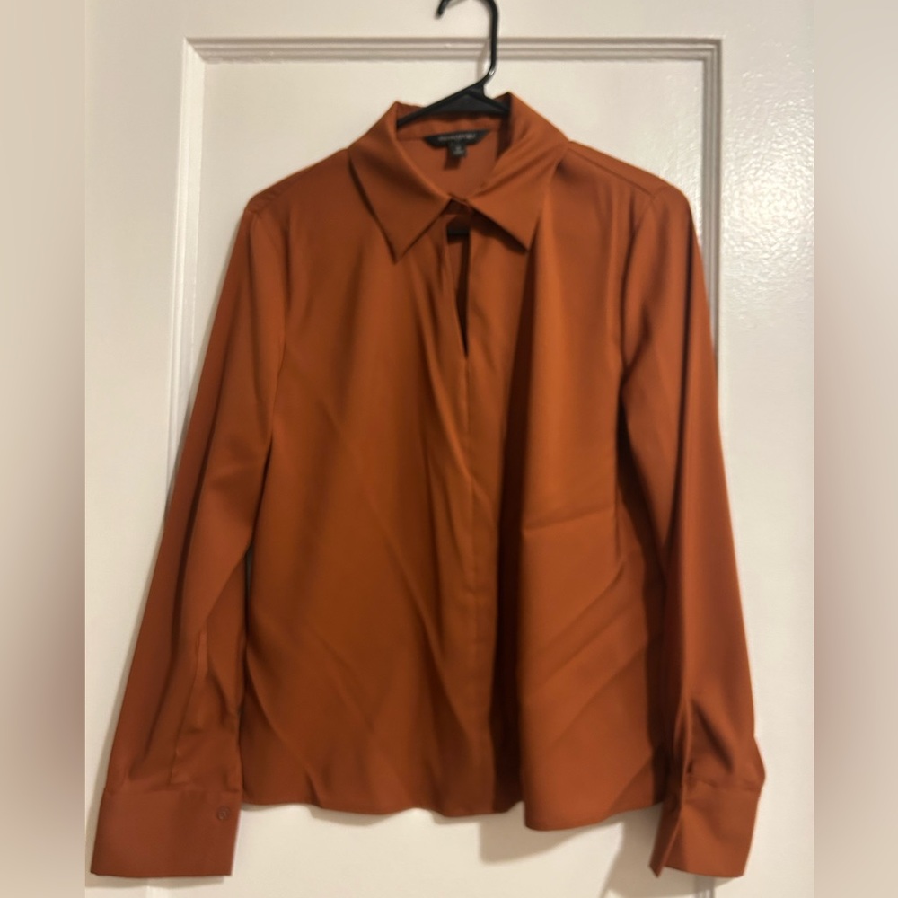 Banana Republic Silky Rust Long Sleeve Blouse